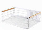 CARLA HOME Dish Drying Rack with Wooden Handles, Removable Cutlery Holder & Drainboard for Kitchen V178-36323