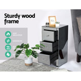 Artiss Bedside Table 3 Drawers Mirrored Glass - QUENN Grey MF-BT-6464-GY