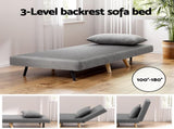 Artiss Sofa Bed Convertible Couch Recliner Lounge Chair Linen Grey SBED-E-FLD01-1S-GY