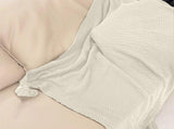 Knit Sofa Blanket - Beige Throw for Living Room, Office & Travel, Soft Wind Fringe Design, Machine V1366-AZ2-W-26394