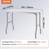 VEVOR Stainless Steel Kitchen Bench Folding Commercial Prep Table 1220x610 mm V952-CFGZT24X48YC00001V0