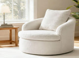 Artiss Round Swivel Armchair Extra Pillow White UPHO-B-ARM11-SWL-WH