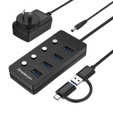 Simplecom CH345C SuperSpeed USB-A and USB-C to 4-Port USB 3.0 Hub 5Gbps Individual Switches and V28-SIMCH345C