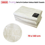 500GSM Set of 4 100% Cotton Velour Bath Towels Ivory 70 x 140 cm V442-ATX-TOWEL-500GSMVELOUR4BATH-IVORY-RE