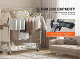 Heavy Duty Clothes Rack, Double Hanging Rod Clothing Garment Rack for Hanging Clothes, Adjustable V952-JYKCYJ4858221BPVDV0
