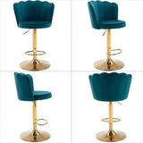 SERENIT Swivel Bar Stools Bar Height Set of 2 Adjustable Upholstered Counter Barstool Velvet Bar V255-SP2311-TEAL_BLUE