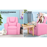 Keezi Kids Recliner Chair PU Leather Sofa Lounge Couch Children Armchair Pink KID-RECLINER-PK