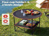 Weisshorn Folding Camping Table with 4 Cup Holders Metal Oxford 73CM Black XFEL-CAMP-4CUP-WD