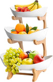 CARLA HOME 3-Tier Plastic Fruit Bowl Basket with Bamboo Stand for Kitchen Counter, Snack Tray, V178-36196