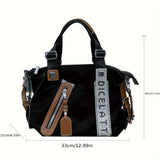 Minimalist Stylish Multi-Function Bag, PU Material, Contrast Stitching & Rhinestone, Shoulder / V1232-DJB-DRL-002