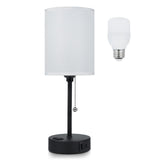 Fabric Bedside Table Lamp Bedroom Nightstand Lamp with LED Bulb 3 Color Temperatures Desk Light USB V1294-YM0901-L6887