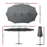 Instahut 4.57m Outdoor Umbrella Beach Pole Garden Tilt Charcoal UMB-POLE-4-TR-CO