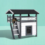 i.Pet Cat House Outdoor Shelter 77cm x 50cm x 73cm Rabbit Hutch Wooden Condo Small Dog Enclosure PET-CH-770-GR