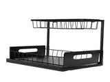 Under Sink Storage Rack 2 Tier Pull Out Cabinet Organizer Metal Shelf for Kitchen and Bathroom Black V1294-YM0901-3118250133211