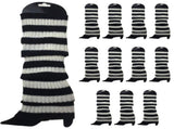 12x LEG WARMERS Knitted Womens Costume Neon Dance Party Knit 80s BULK - Black/White Stripe V563-BR-12LEGWARMRS-BLKWHTSTR