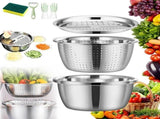 5-in-1 Stainless Steel Shredding Bowl & Drainage Chopping Basin Set Space-Saving Colander with V1366-AZ2-W-10939