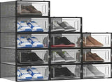 CARLA HOME 12-Pack Clear Shoe Storage Boxes - Stackable - Black - Shoe Box Storage V178-36399