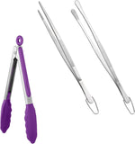 600F Heat Resistant 9in Silicone Tongs with Non Stick Rubber Tips and 10" Kitchen V1258-DP02-C-384
