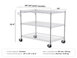 Kitchen Utility Cart, 3 Tiers, Wire Rolling Cart with 300kg Capacity, Steel Service Cart on Wheels, V952-WGCFTCCB30X184GWTV0