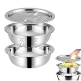 Stainless Steel colander S - 3 Piece Mixing Bowl, Strainer, and Vegable Washer - Multifunctional V1369-AZ3-W-11177