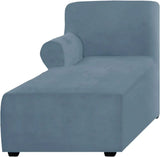Velvet Chaise Lounge Slipcover, Stretch Anti Slip Sofa Protector for Pets, Left Grey Blue V1188-MS-721-289