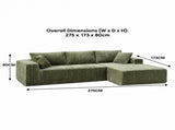 Sarantino Soffia 2.75m Green Corduroy Corner Sofa with Chaise L-Shape Sectional Couch 3 Seater SOFA-MFL-337-GN