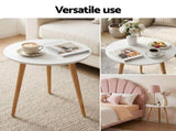 Artiss Double Bed Frame and Round Coffee Table Set Pink Velvet Bedhead with Wooden Side Table BFRAME-SET-COFI338-WD