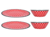 4Pcs Salad Dish Set Red Dots Imitation Porcelain Plate Fruit Food Cake Dish Dinnerware for Kitchen V1294-YM0718-3118210002611