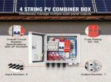 PV Combiner Box, 4 String, Solar Combiner Box with 15A Rated Current Fuse 63A Circuit Breaker V952-GFHLX4HL15ATMYRICY3