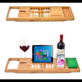 Bathroom Bamboo Bath Caddy Wine Glass Holder Table Tray Bathtub Rack Soap Shelf V63-840221