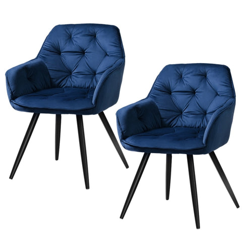 Artiss Dining Chairs Set of 2 Velvet Diamond Tufted Armchair Blue MO-DIN-GRS058-VEL-NAX2