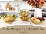 5PCS Golden Bowls, Stainless Steel Salad Bowls with Airtight Lids, Mirror Finish Nested V1369-AZ3-W-08737