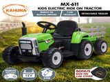 Kahuna MX-611 Kids Electric Ride On Tractor Trailer Car Green Grey CAR-T611-GNGY