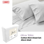 Jane Barrington 1200TC Olivia Cotton Rich Sheet Set 40cm Wall White Queen V442-IDC-SHEETS-OLIVIA1200TC-WHITE-QS