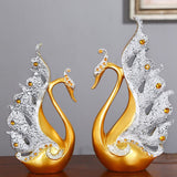 2PCS Peacock Ornaments Natural Resin Desktop Peacock Sculpture for Wine Cabinet TV Cabinet Home Gold V1294-YM0626-3115220162113