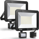 2 Pack LED Floodlight with Motion Sensor, 50W 5000LM 7000K Cool White, IP67 Waterproof V1188-MS-520-014