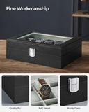 SONGMICS Watch Box for 10 Watches with Glass Lid and Removable Watch Pillows Black Synthetic Leather V227-8498101000084