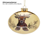 Christabelle Large Gold Glass Baubles 6Pcs with Reindeer Print Balls Christmas Tree Decoration 112_YAN205S6