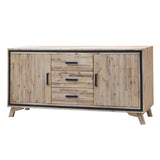 Buffet Sideboard in Silver Brush Colour with Solid Acacia & Veneer Wooden Frame Storage Cabinet with V43-BFT-SSH