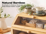 Artiss Bamboo Bread Box 2-Tier Kitchen Countertop Storage 39cm Natural BBX-2T-WIN-WD