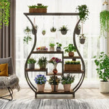 NNETMLT 6-Tier Plant Stand with Vase Shape Ladder Design, Rustic Brown V728-EC173970