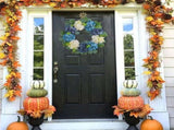 Hydrangea Wreath For Front Door Flower Floral Large 16" Blue White Hanging Spring Summer V1192-AZ-W-27892