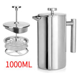 304 Stainless Steel French Press Coffee Maker, Household Hand-Brew Coffee Pot, Tea Filter Pot1000ML V1265-AU-492-1000ML