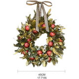 Front Door Round Wooden Fall Wreath with Brown Magnolia Leaves and Small Pomegranate Fruits leaves V1192-AZ-W-20366