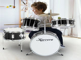 Karrera Mini 4-Piece Children Drum Kit Set Wooden with 2 Toms Bass Pedal Snare Stool Metallic B 4PC-DRUM-BLK