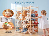 Keezi Stuffed Animal Wooden Toy Holder with Wheels Soft Toy Zoo Cage Stuffy Toy FURNI-Z-TOYCAGE-3T-WD