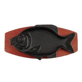 Heat Resistant Iron Fish Serving Plate with Wood Base Multi Color for Kitchen and Restaurant V1366-AZ2-W-21979