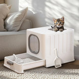 Big Top Entry Deep Tray Enclosed Kitty Cat Litter Box Easy To Clean Pull Handle V767-P-XM1672