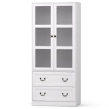 Artiss Buffet Sideboard 180cm Hutch Storage Cabinet Kitchen Drawer Door White FUR-C-GLASS-SID180-WH-ABC