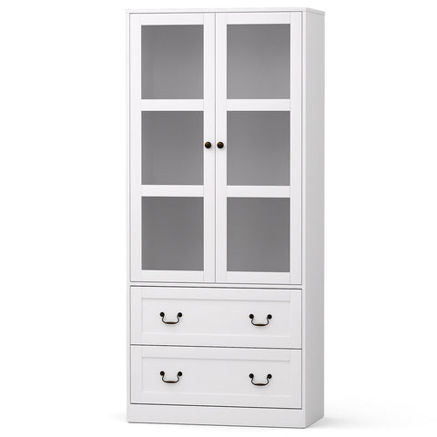 Artiss Buffet Sideboard 180cm Hutch Storage Cabinet Kitchen Drawer Door White FUR-C-GLASS-SID180-WH-ABC